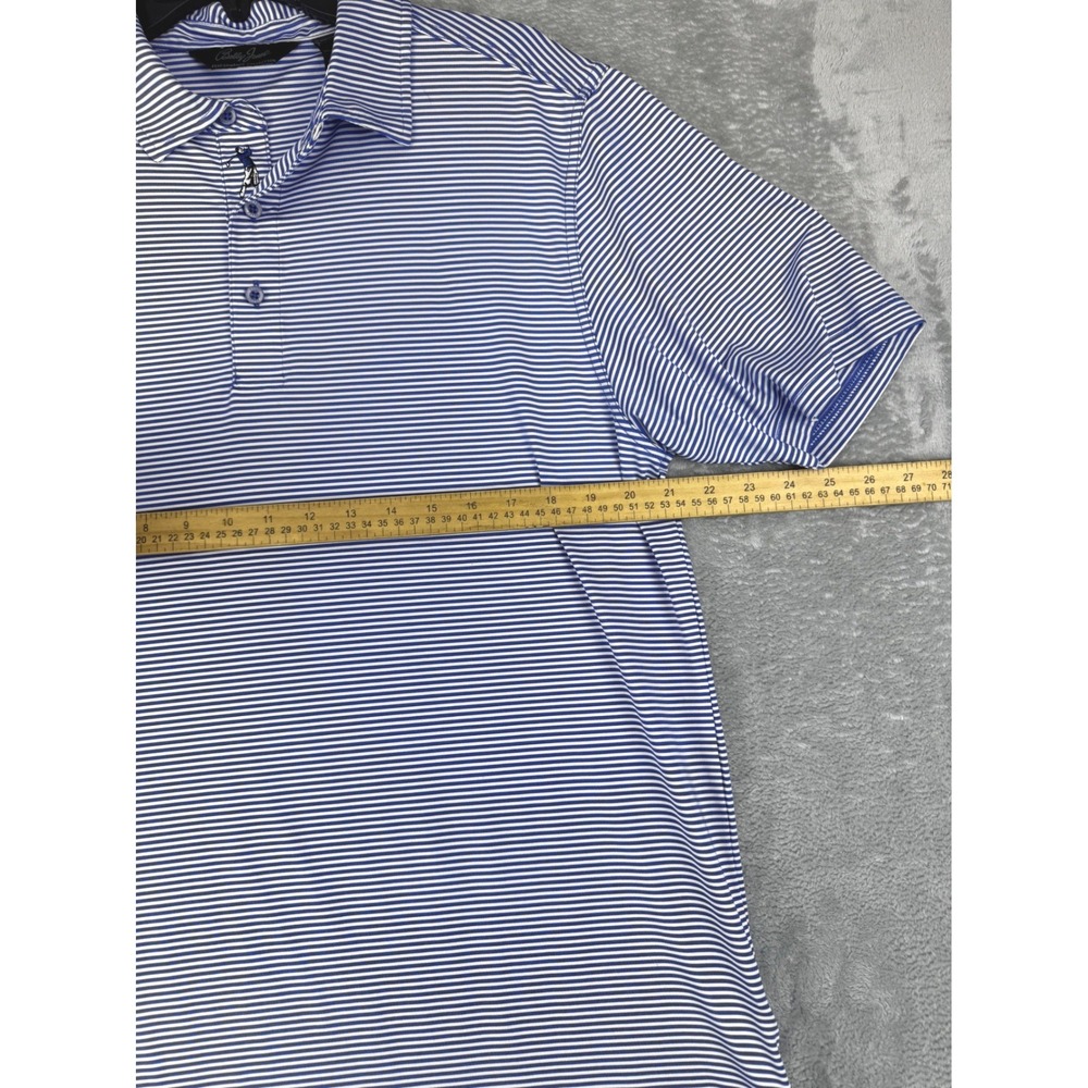 Bobby Jones Medium Polo Shirt Mens Blue Excellent Striped Performance S/S Golf - Picture 5 of 7